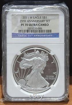2011 Silver American Eagle 25th Anniversary 5 Coin Set NGC MS/PF 70 $1 Certified