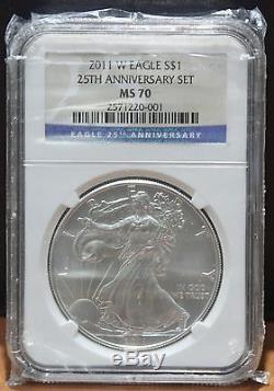 2011 Silver American Eagle 25th Anniversary 5 Coin Set NGC MS/PF 70 $1 Certified