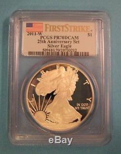 2011 Silver American Eagle 25th Anniversary 5 Coin Set PCGS PR70 & MS70