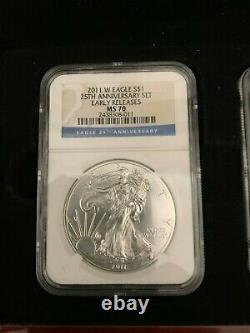 2011 Silver American Eagle 25th Anniversary 5 Set NGC MS70 PF70 Early Releases