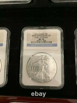 2011 Silver American Eagle 25th Anniversary 5 Set NGC MS70 PF70 Early Releases