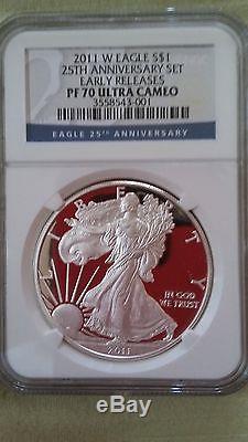 2011 Silver American Eagle 25th Anniversary Set MS70/PF70 EARLY RELEASES