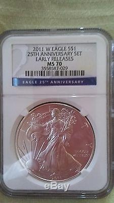 2011 Silver American Eagle 25th Anniversary Set NGC MS70/PF70 EARLY RELEASES
