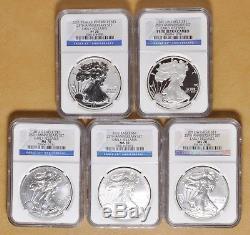 2011 Silver American Eagle Dollar 5-Coin Set -Early Releases- NGC MS70 & PF70