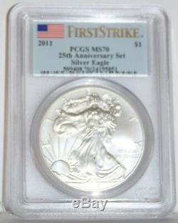 2011 Silver American Eagle MS/PRF 70 PCGS (First Strike) 5 coin set