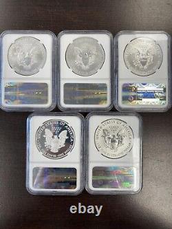 2011 Silver Eagle 25th Anniversary Set 5 Coin Early Releases NGC MS70 PR70