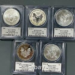 2011 Silver Eagle Set, 5 COINS 1st STRIKE NGC MS70/PF70, Mercanti Signed (66062)