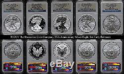 2011-W 25th Anniv Silver American Eagle $1 5 Coin Set NGC MS70 PF70