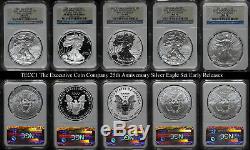 2011-W 25th Anniv Silver American Eagle $1 5-Coin Set NGC MS70 PF70 STOCK