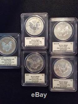 2011-W Silver American Eagle 25th Anniversary Set PCGS MS 69- 5 coin set