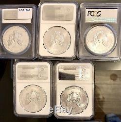 2012, Etc. $1 American Silver Eagle PCGS70. Ms69 NGC. Assorted Lot Of 5 In Pic