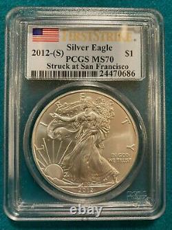 2012-S American Silver Eagle Slab PCGS MS70, First Strike at SF Mint (2 Coins)