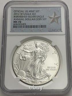 2012 W $1 Ngc Ms70 Burnished Silver American Eagle From Annual Dollar Coin Set