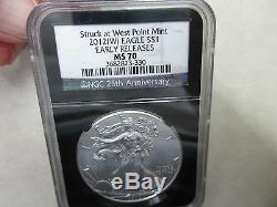 2012 W AMERICAN EAGLE SILVER DOLLAR NGC MS 70 EARLY RELEASES 25th ANNIVERSARY