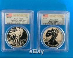 2013-W 2-COIN SILVER AMERICAN EAGLE WEST POINT SET PCGS PR70/MS70 FIRST STRIKE m