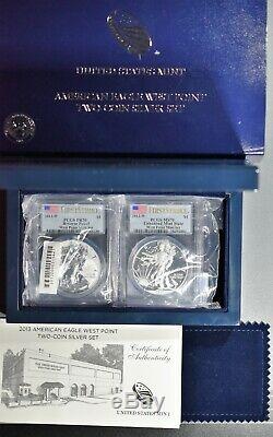 2013-W AMERICAN EAGLE WEST POINT 2 COIN SILVER SET PCGS PF70/MS70 withOGP A8588