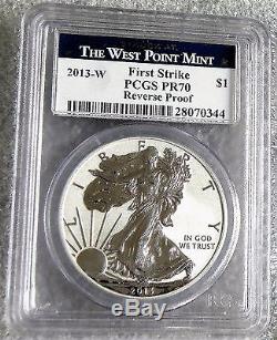 2013 W Silver American Eagle West Point Mint Set Fs Ms70/pr70 Box & Coa