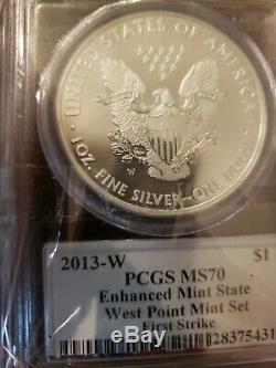 2013-W Silver Enhanced American Silver Eagle MS70 West Point Mint 1st Moy hand