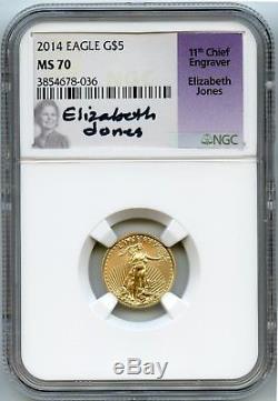 2014 NGC MS70 Elizabeth Jones Chief Engraver Signed American Gold Eagle $5