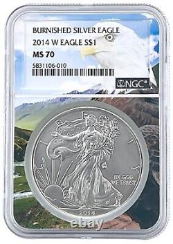2014 W Burnished Silver Eagle NGC MS70 Eagle Picture Core