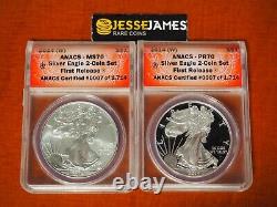 2014 W Proof & Unc Silver Eagle Anacs Pr70 Ms70 First Release 2 Coin Set