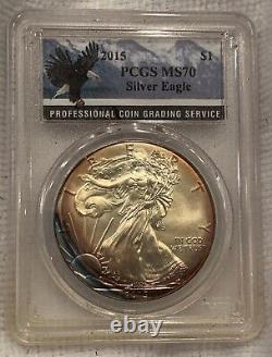 2015 $1 American Silver Eagle Pcgs Ms70 Rainbow Toned Rare Find 1 And Only