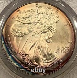 2015 $1 American Silver Eagle Pcgs Ms70 Rainbow Toned Rare Find 1 And Only