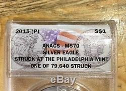 2015 (P) $1 American Silver Eagle ANACS MS70-1 Of 79,640 Minted! RARE