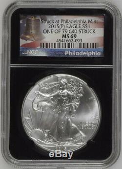 2015 P $1 Silver American Eagle Ms69 1 Of 79,640 Struck