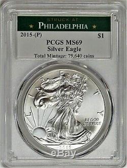 2015 (P) $1 Silver Eagle Struck at Philadelphia PCGS MS69 Total Mintage 79,640