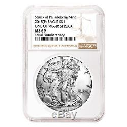 2015 (P) 1 oz Silver American Eagle $1 Coin NGC MS 69 1 of 79,640 Struck