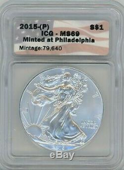 2015-(P) American Eagle Silver $1, MS 69 Minted at Philadelphia 79,640 ICG