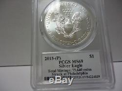 2015 P American Silver Eagle, Mercanti PCGS MS69 Struck Philadelphia 1 of 79,640