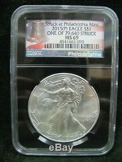 2015 (P) American Silver Eagle NGC MS 69 One of 79,640 Struck