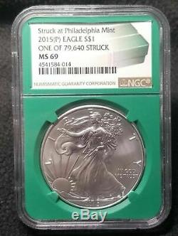 2015 (P) American Silver Eagle NGC MS69 RARE 79,640 Mintage Green Holder