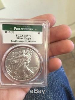 2015 (P) American silver Eagle PCGS MS70 Mintage Of Only 79,640 Philadelphia