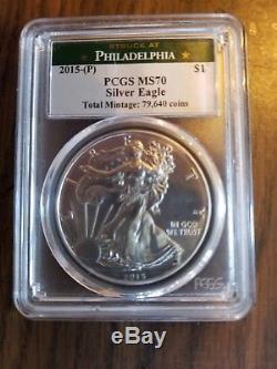2015 P American silver Eagle PCGS MS70 Mintage Of Only 79,640 Rarest Eagle