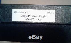 2015 P Anacs MS69 Philly American Silver Eagle Museum Quality Wood Display Case