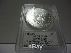 2015 P MercantiAmerican Silver Eagle PCGS MS69 Struck Philadelphia 1 of 79,640