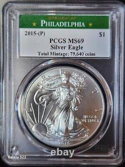 2015-(P) PCGS MS70 $1 American Silver Eagle STRUCK AT PHILADELPHIA Low Pop 304