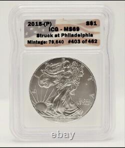 2015-P Silver American Eagle ICG MS69 (Philadelphia) Less than 80,000