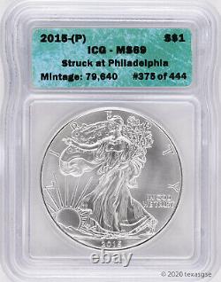 2015-P Silver American Eagle ICG MS69 (Struck at Philly) 1 of 444 Random Cert #