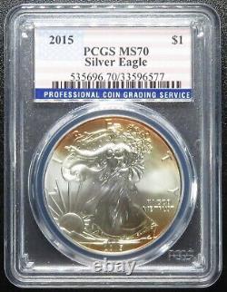 2015 PCGS MS70 Silver Eagle -Rare Flag label, Rarer Toned MS70! Beautiful Orange