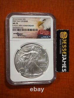 2016 $1 American Silver Eagle Ngc Ms70 First Day Of Issue Mercanti Signed Label