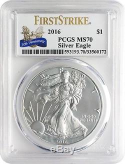 2016 $1 American Silver Eagle PCGS MS70 FS 30th Anniversary Label Lot of 10