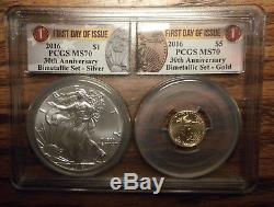 2016 $5 Gold & $1 American Eagle Silver Bimetallic Set PCGS MS70 First Day Issue