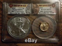 2016 $5 Gold & $1 American Eagle Silver Bimetallic Set PCGS MS70 First Day Issue