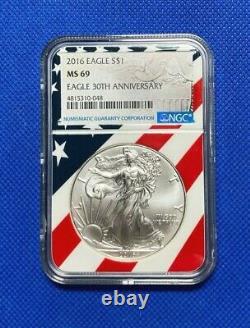 2016 AMERICAN SILVER EAGLE NGC MS69 30th ANNIVERSARY FLAG CORE! AWESOME & RARE