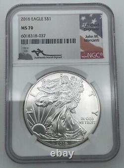 2016 American Silver Eagle Mercanti Hand Signed Flag Ngc Ms70