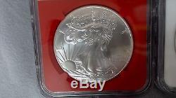 2016 American Silver Eagle NGC MS70 First Day Of Issue Red, White, & Blue Slabs